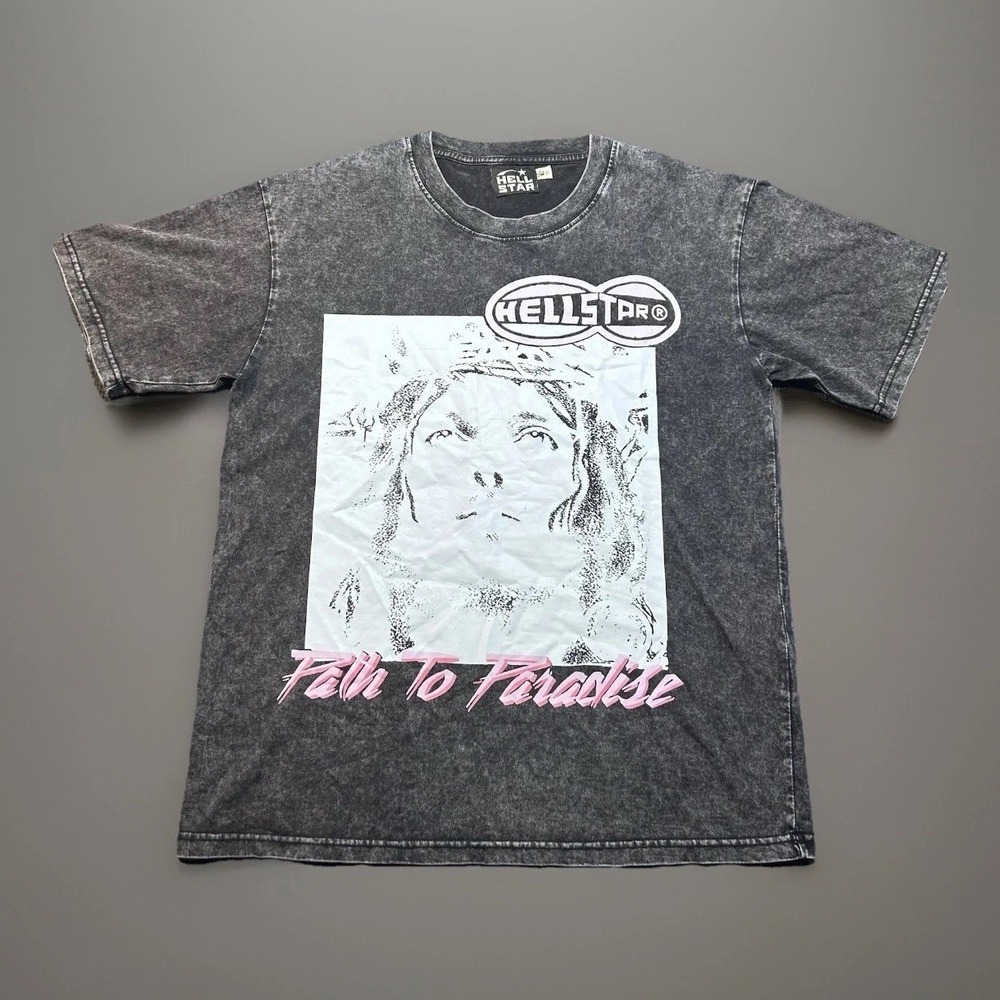 Hellstar "Path To Paradise" Jesus Graphic T-Shirt - Washed Black - Size S